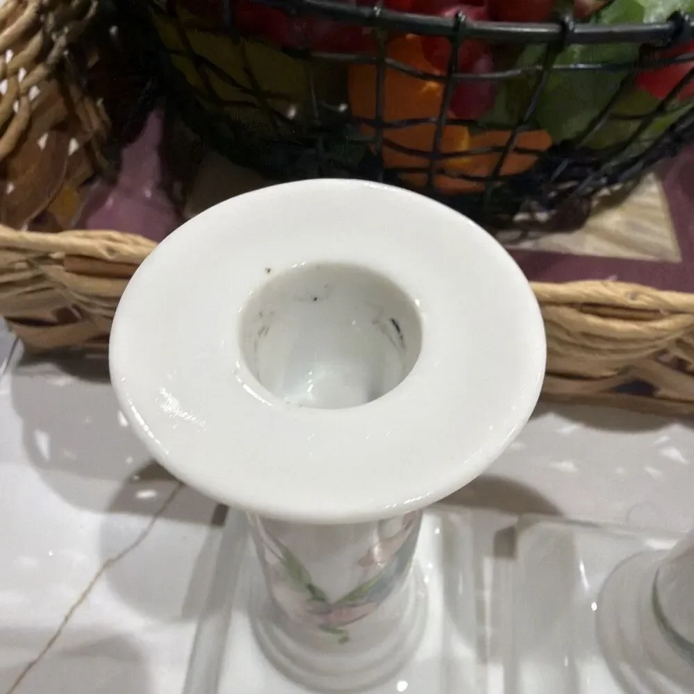 Set of two House of Prill Judaical Porcelain Candle Stick Holders Floral Print‎